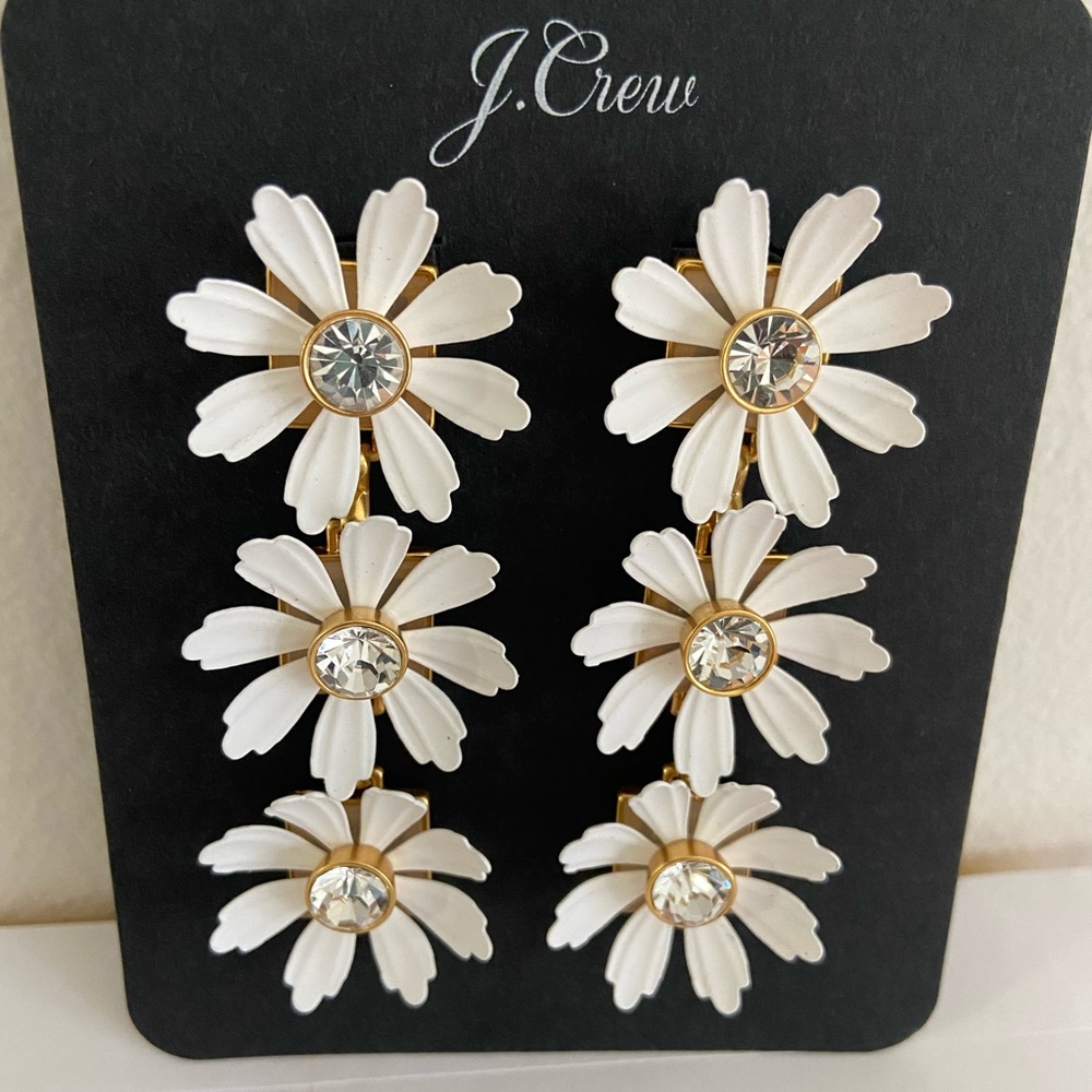 J. Crew White Daisy Flower Drop Earrings